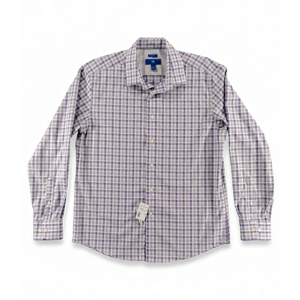 Egara Men's Check Button Down Shirt Large Non-Iron Stretch Preppy Minimalist